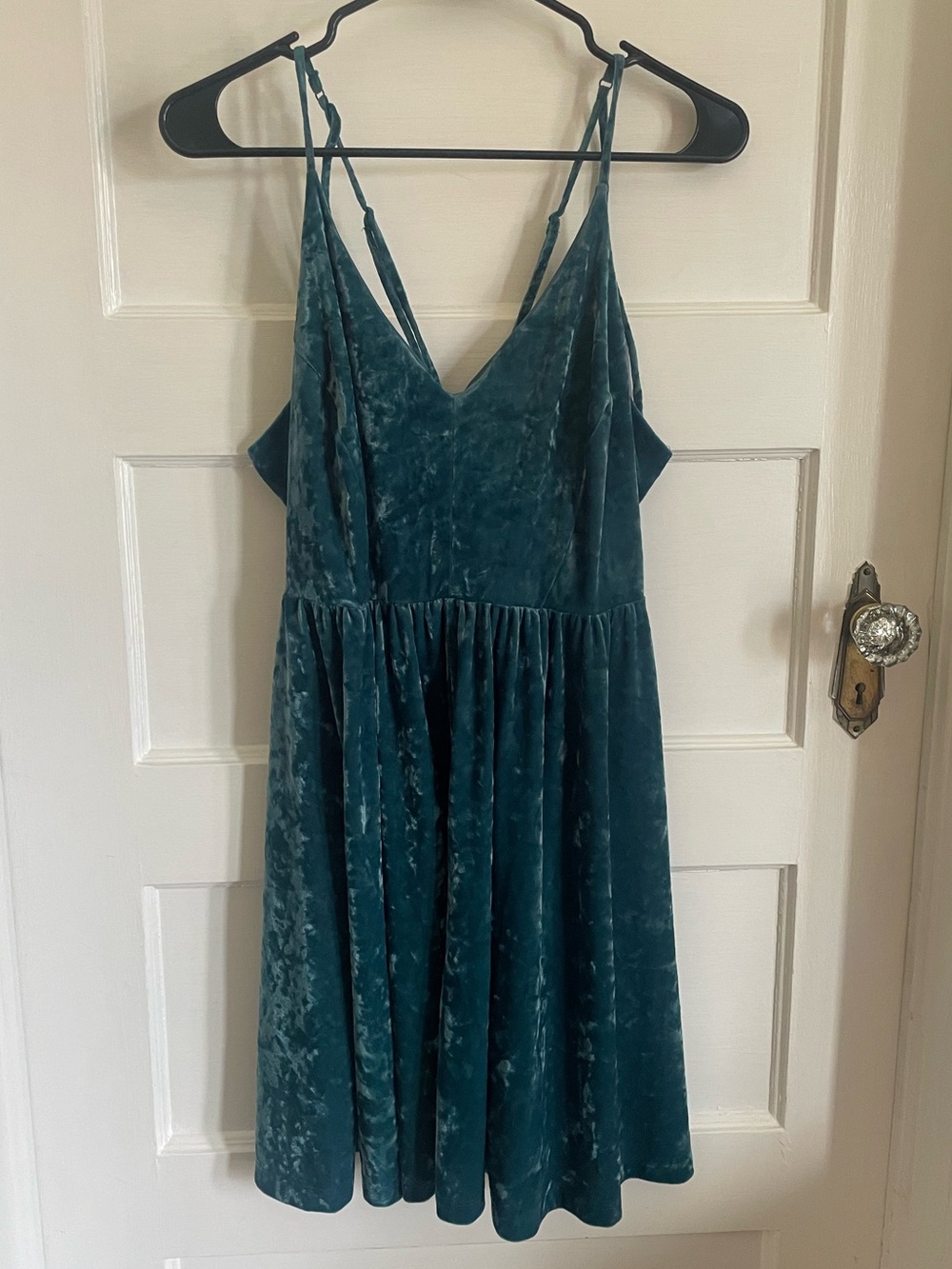 Green crushed velvet knee length plus size babydoll dress